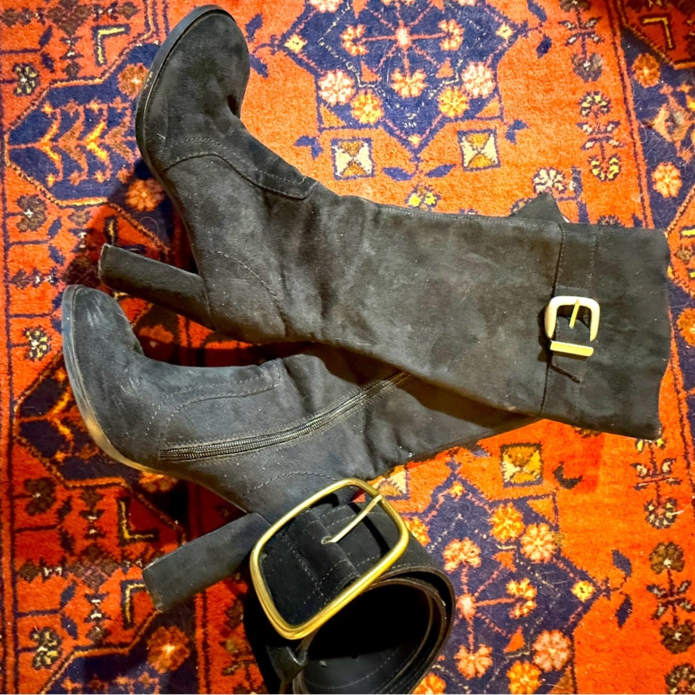 Boot & belt set black sued leather